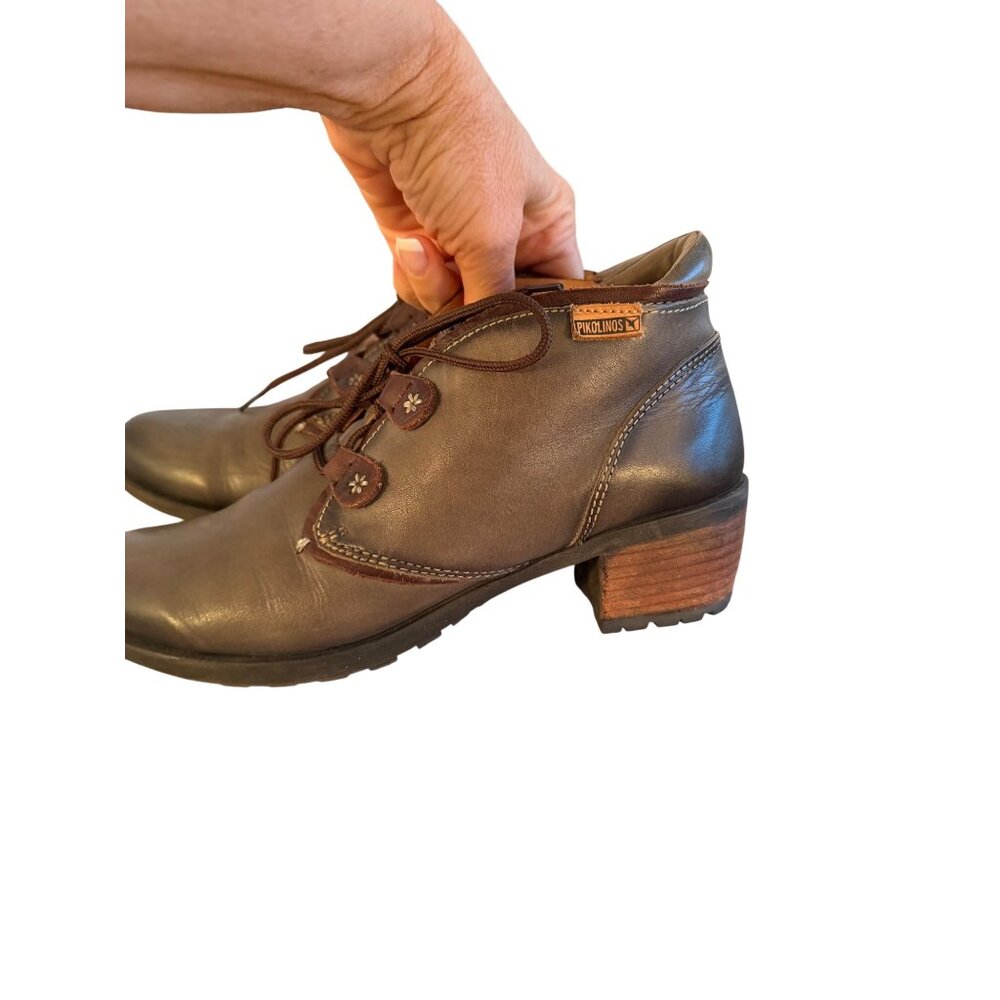 Pikolinos Womens Leather Ankle Boots Size 39 Sage Green Low Heeled Lace Up - Picture 9 of 14